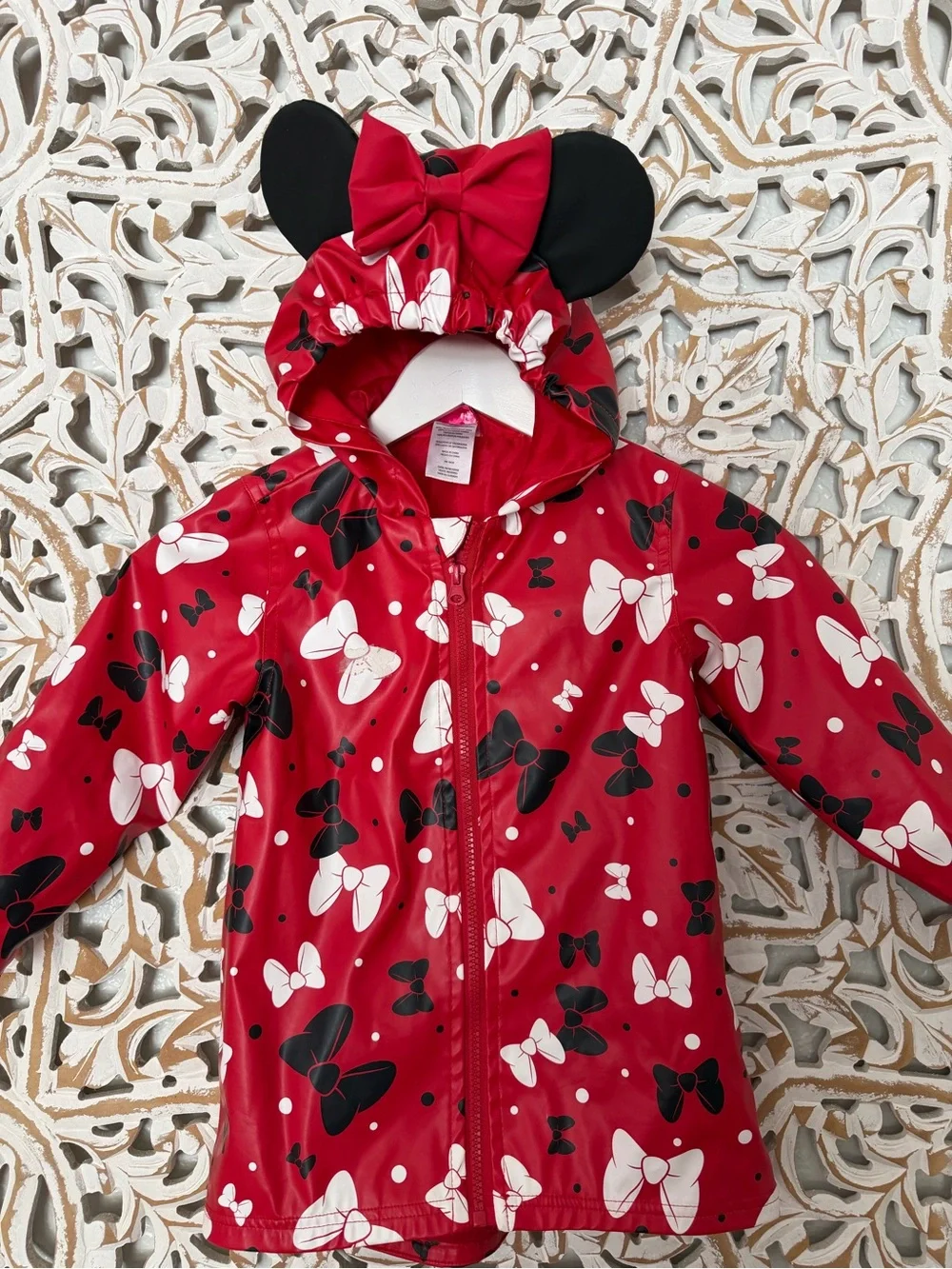 Disney Red Minnie Bow Raincoat with Black Ears Hood